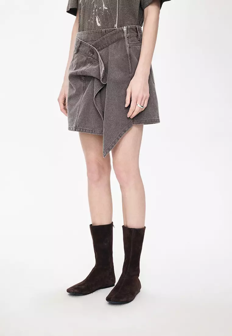[Light Formal] Imported Italian Colored Cow A-line Short Skirt