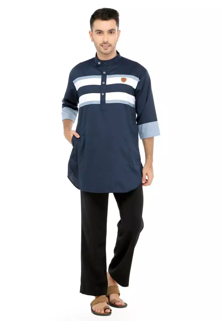 Baju Koko Gamis Muslim Pria Mauza - Navy