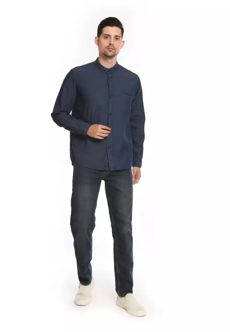 Kemeja Denim Kerah Mandarin KB L/S Navy 182311