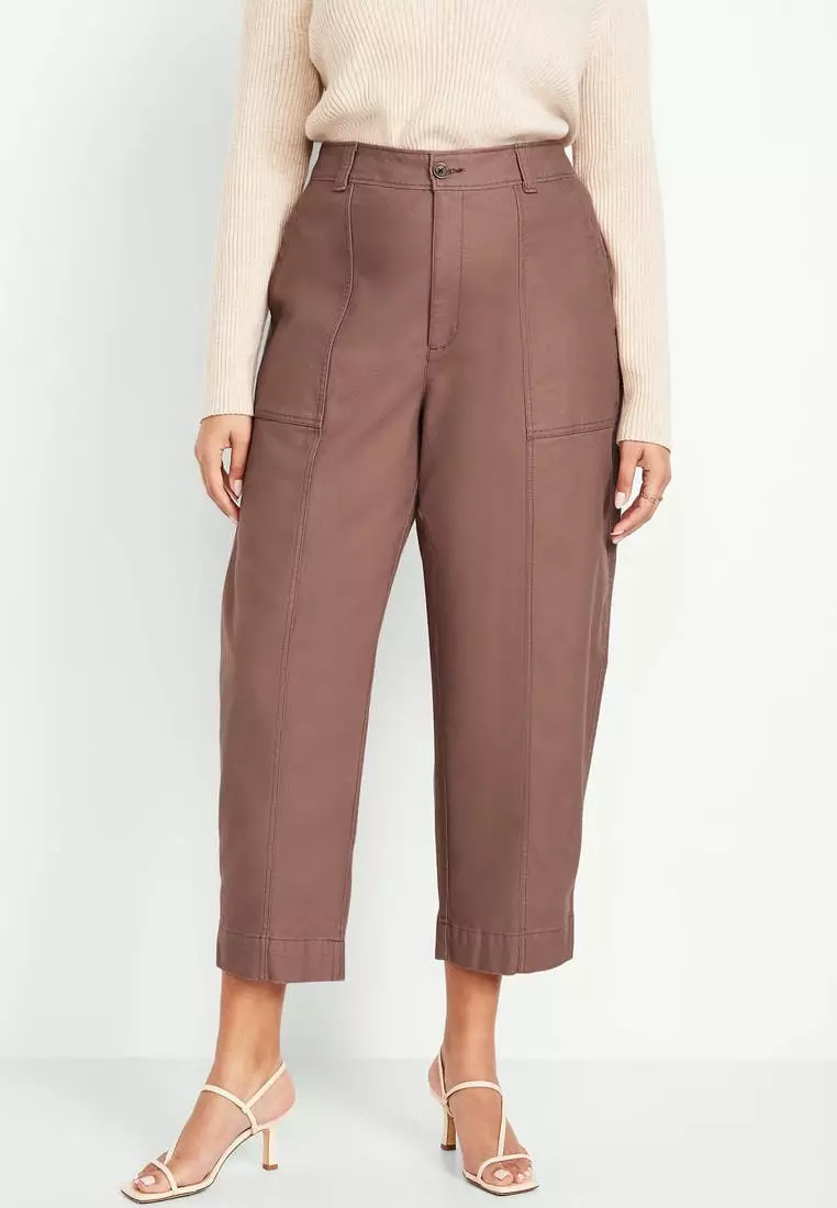 High-Waisted Canvas Barrel-Leg Pants