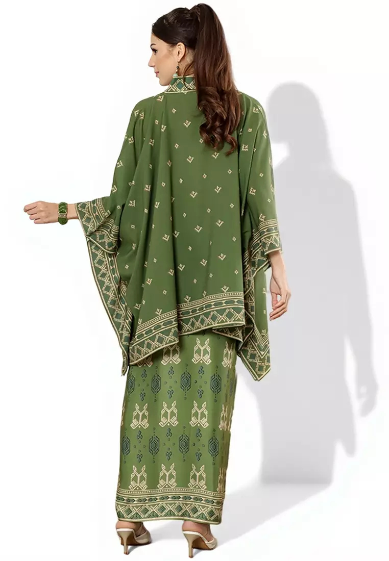 Kanzi Songket Sarong V-neck Set Army
