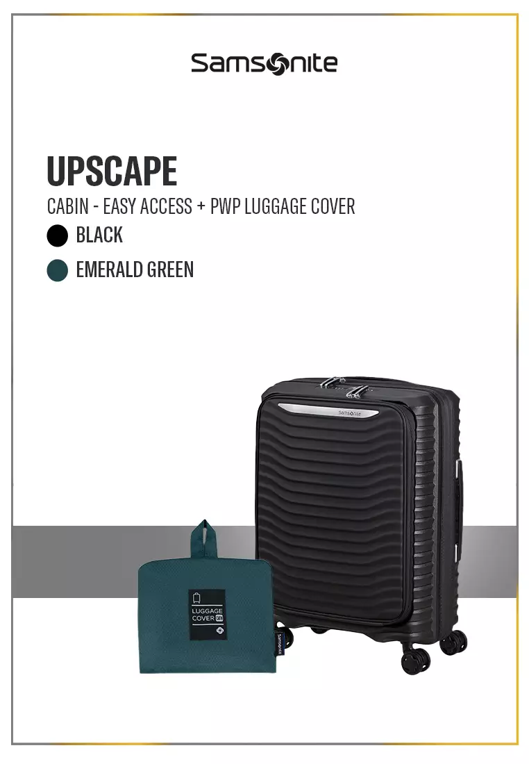 Samsonite Koper Upscape Cabin Easy Access Black + Foldable Luggage Cover Cabin