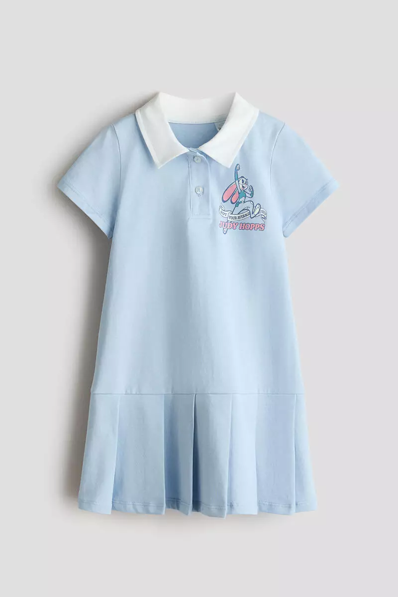 Print-motif cotton polo dress