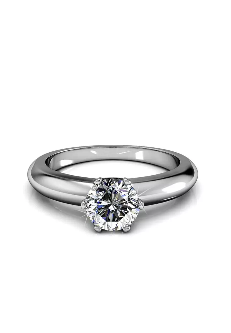 Jewel In The Palace Solitaire Ring in White Gold Embellished with Swarovski crystals