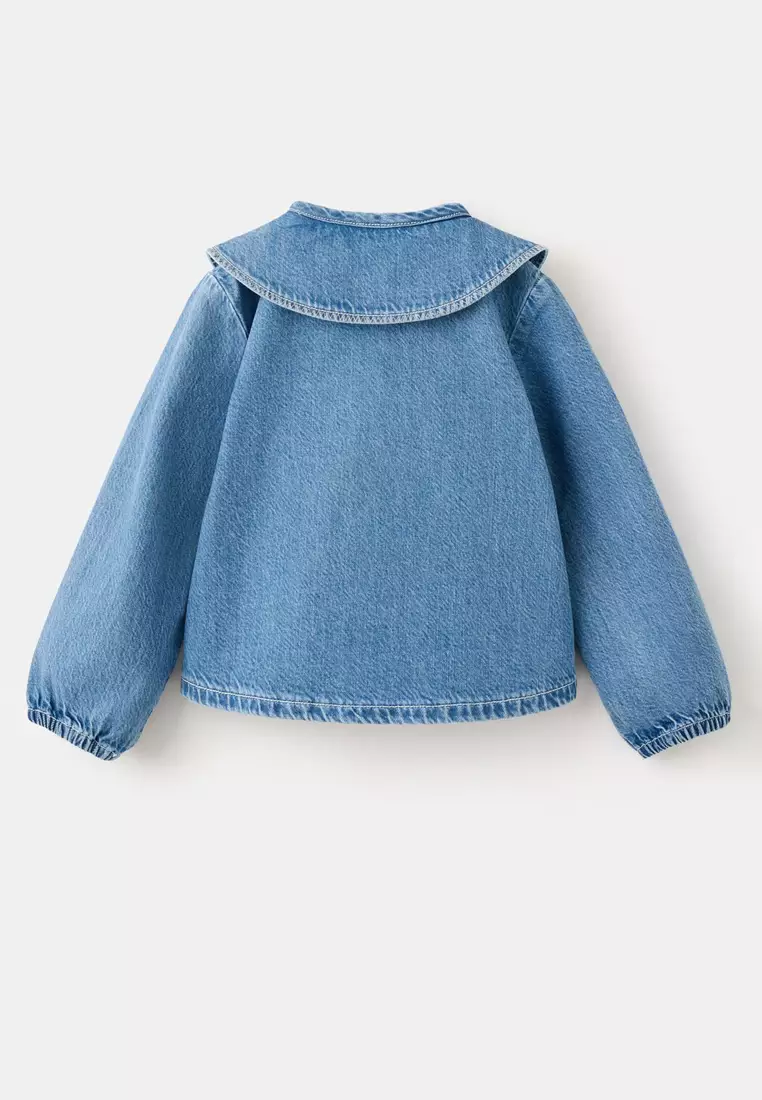 Denim Blouse With A Babydoll Collar