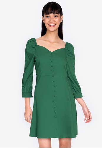 ZALORA BASICS green Sweetheart Neckline Fit & Flare Dress 08D28AA6F0FD30GS_1