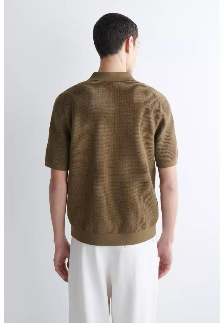 WAFFLE-KNIT COTTON POLO SHIRT