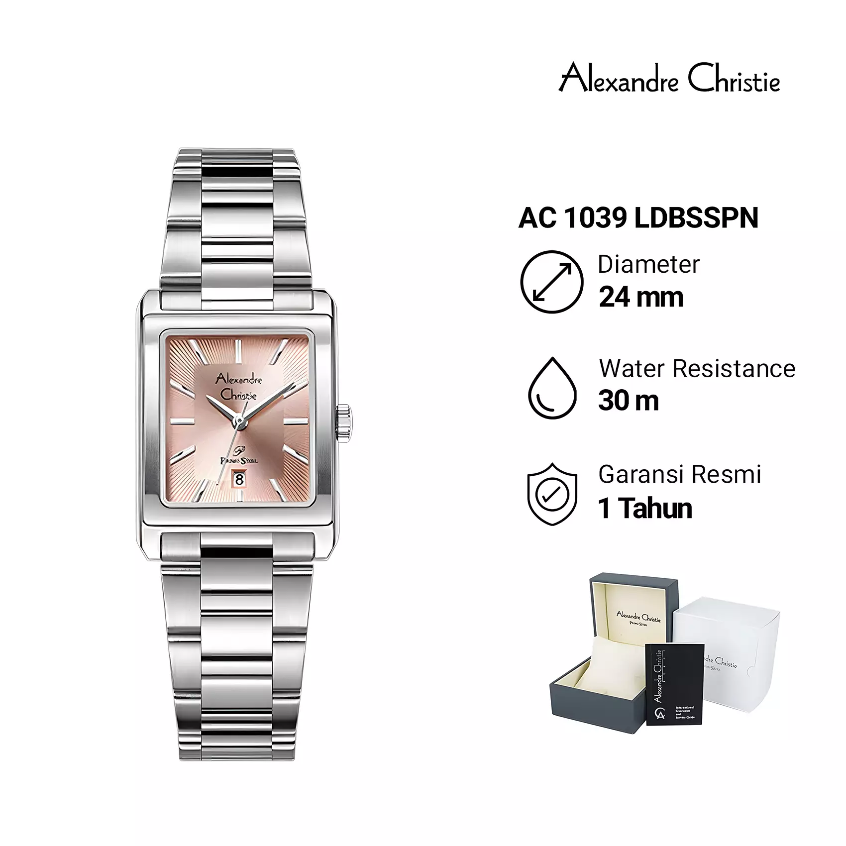 Alexandre Christie Primo Steel - Jam Tangan Analog Wanita - Pink Dial - All Silver Stainless Steel - 1039 LDBSSPN