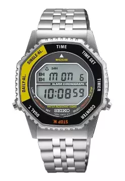 Jam Tangan Pria Seiko SMGG17P1 SMGG17P1X1 Rotocall Reissue Digital in Black & Yellow Strap Stainless Steel Silver Color Men Grey Dial Original Garansi Resmi