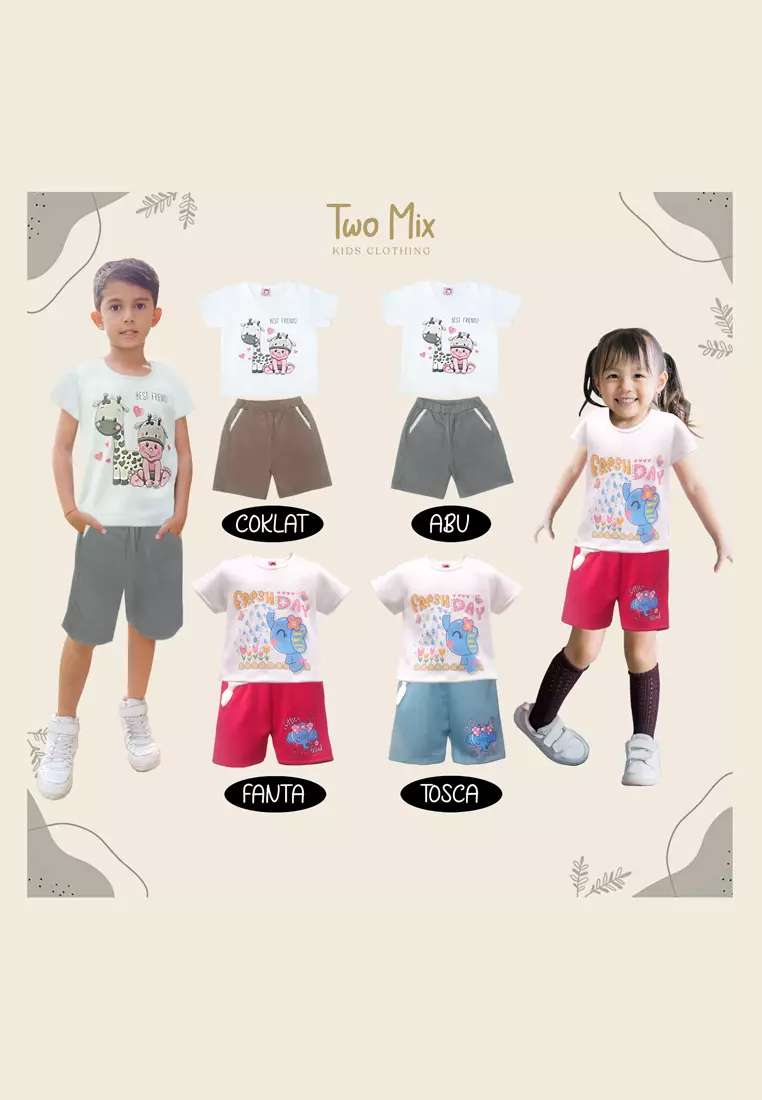 Two Mix Setelan Anak - Kaos Anak dan Celana Pendek Anak Usia 1-8 4225