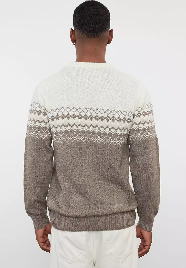 Mink Slim Wool Crew Neck Ethnic Knitwear Sweater TMNAW21KZ0738