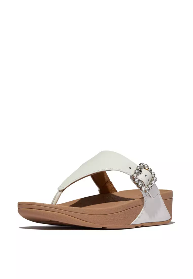 FitFlop LULU Crystal-Buckle Leather Toe-Post Sandals - Urban White (E1D-194)
