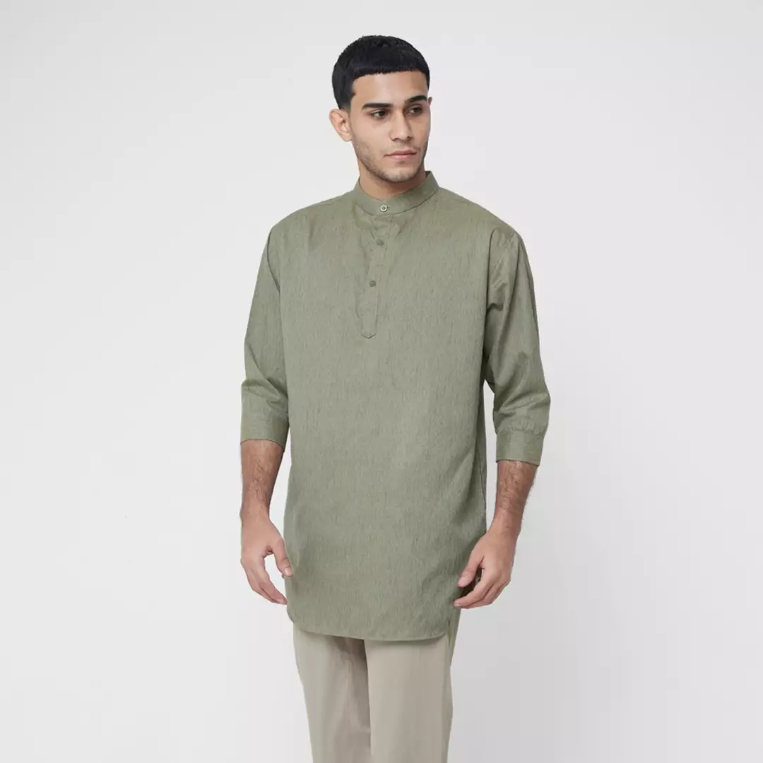 Casella Baju Koko Kurta Lengan ¾ Two Tone | Kurta Hamzah 5002 Olive Grey