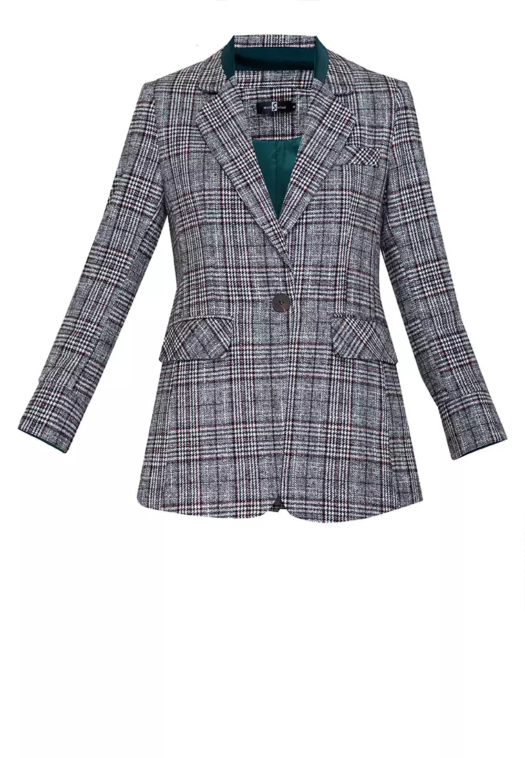 Woolen Plaid Blazer Jacket