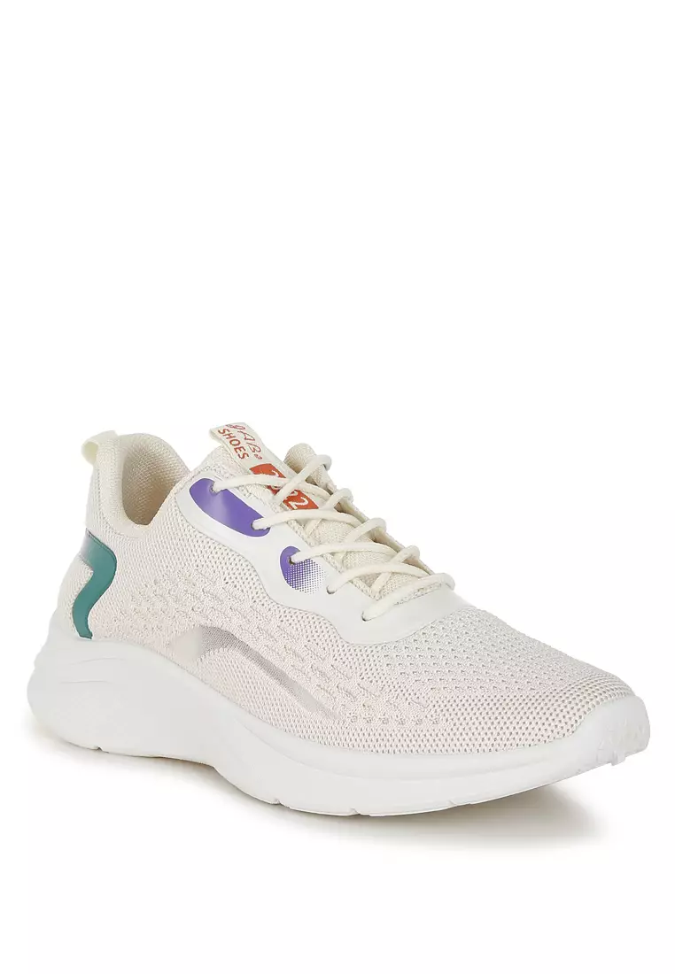 Contrasting Detail Lace-Up Sneakers in Beige