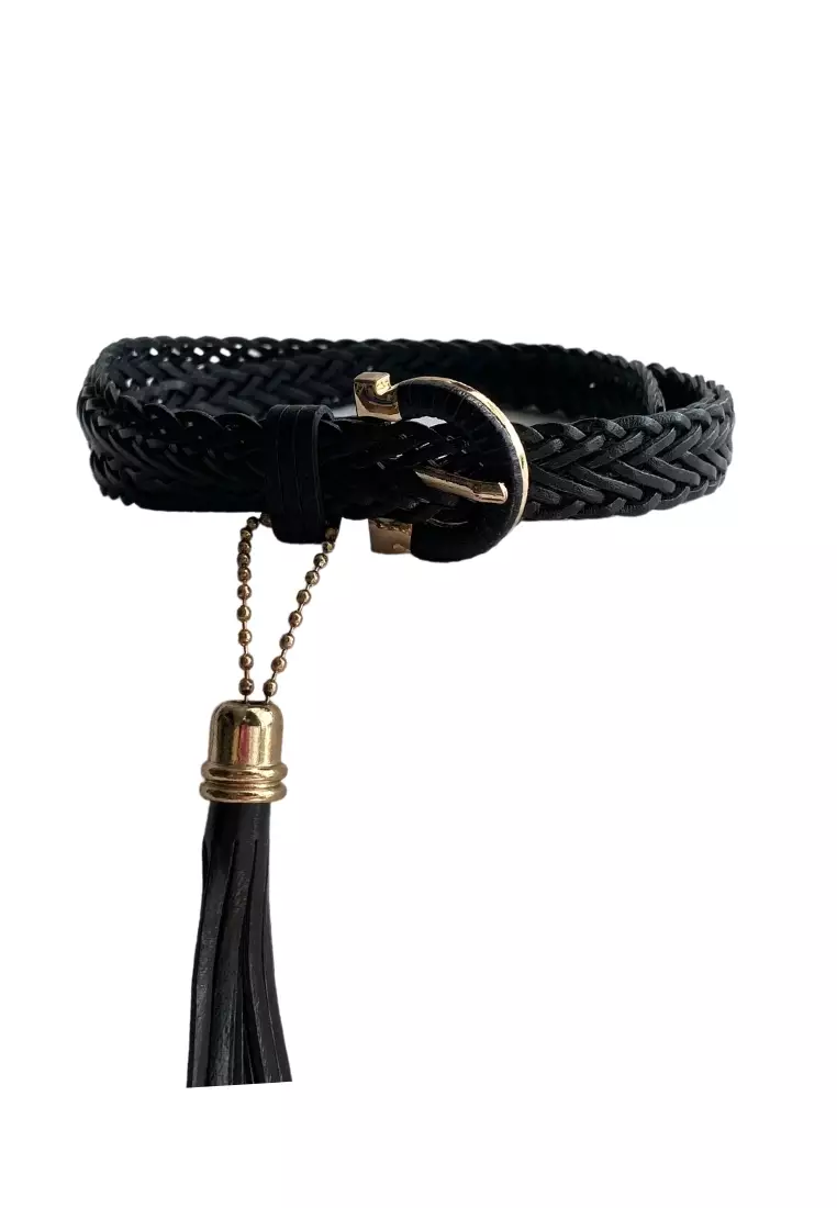 Buy Love Knot Woven Mesh Belt with Tassle Black 2024 Online