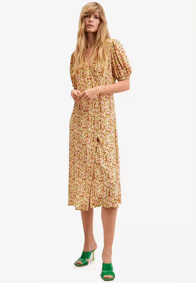 knee length dresses for ladies Mango Print Cotton Knee Length Midi Dress – FAABRIQ main image 1