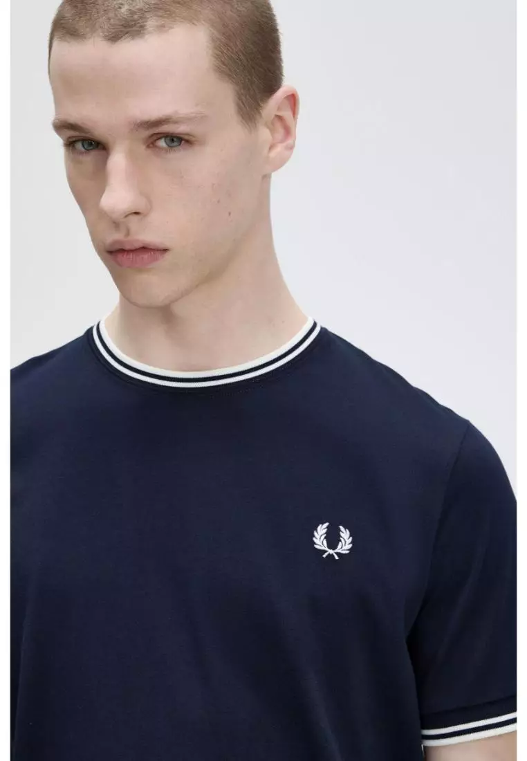 Fred Perry M1588 Twin Tipped T-Shirt (Navy / White / White)