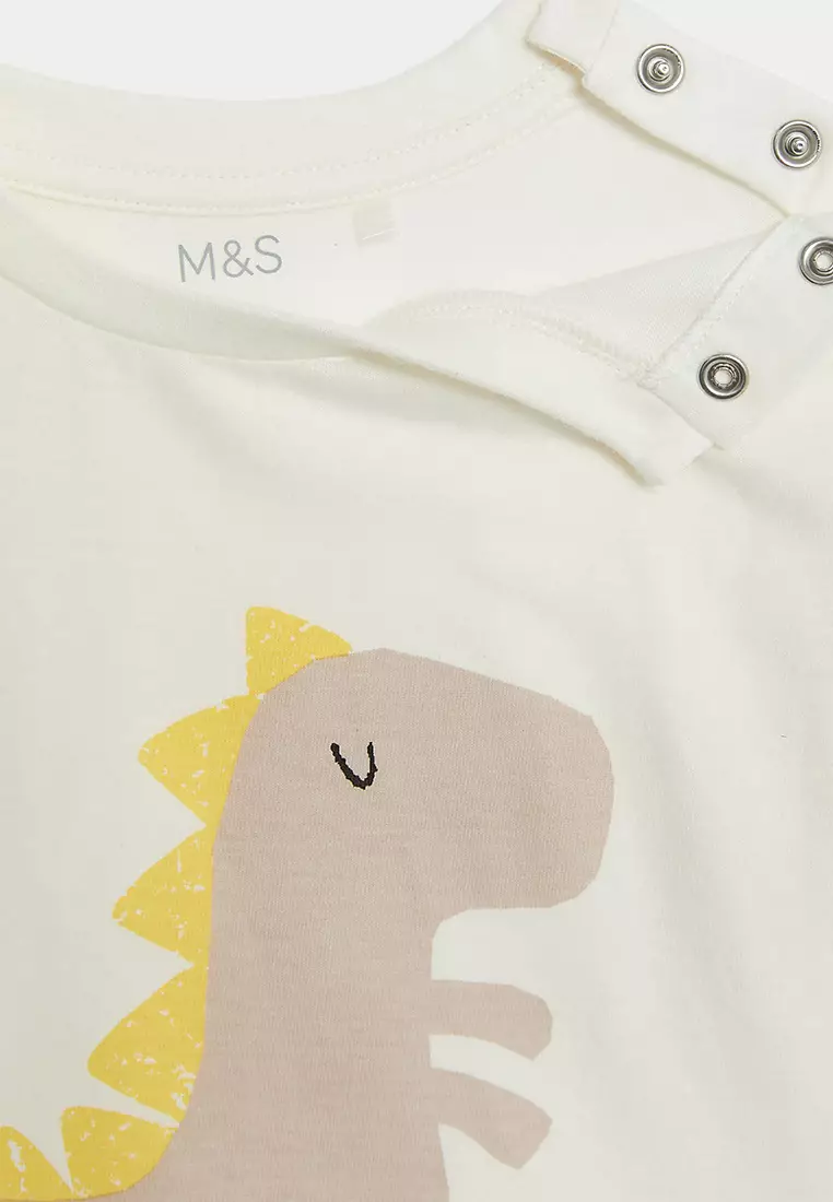 2Pk Pure Cotton Dinosaur & Plain Tops