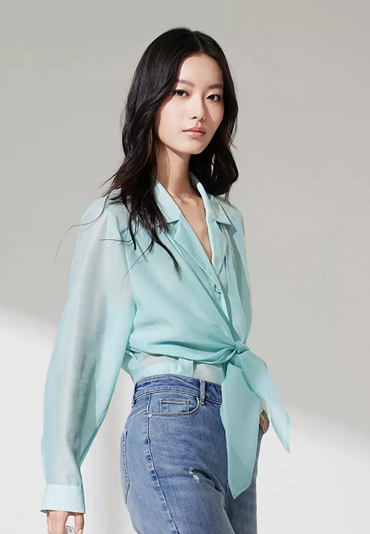 Long Sleeve Tie Front Shirt