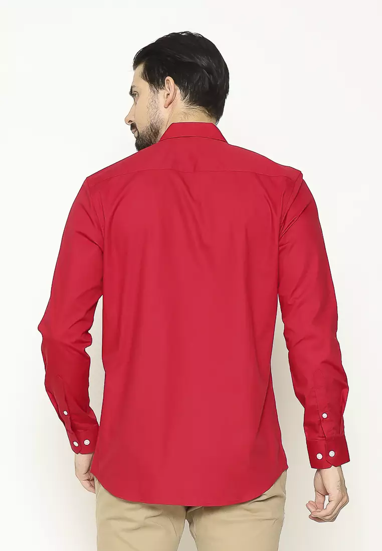 MAGINOT Kemeja Pria Basic Cotton Lengan Panjang RED