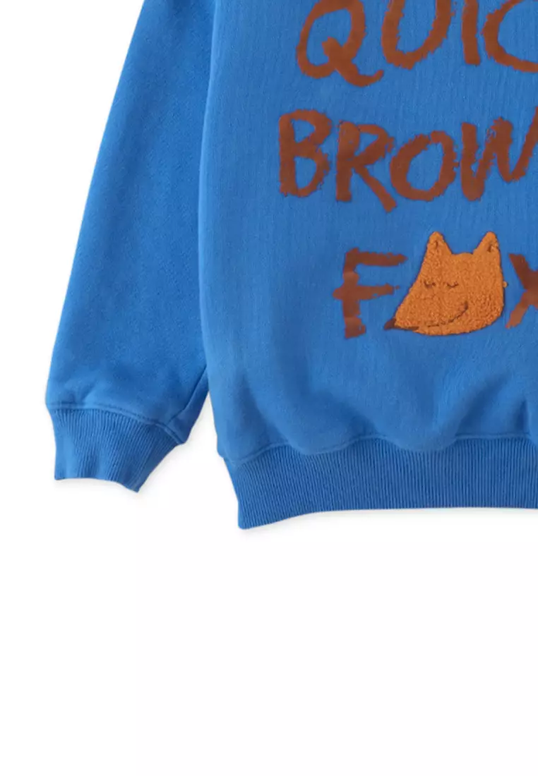 Boys Fox Flock Print And Chenille Embro Jersey Fleece Pullover