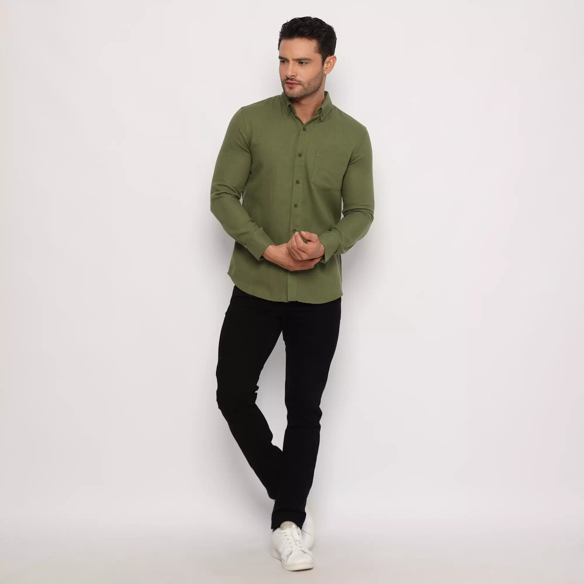 Platini Kemeja Pria Flanel Polos Lengan Panjang Hijau 76343