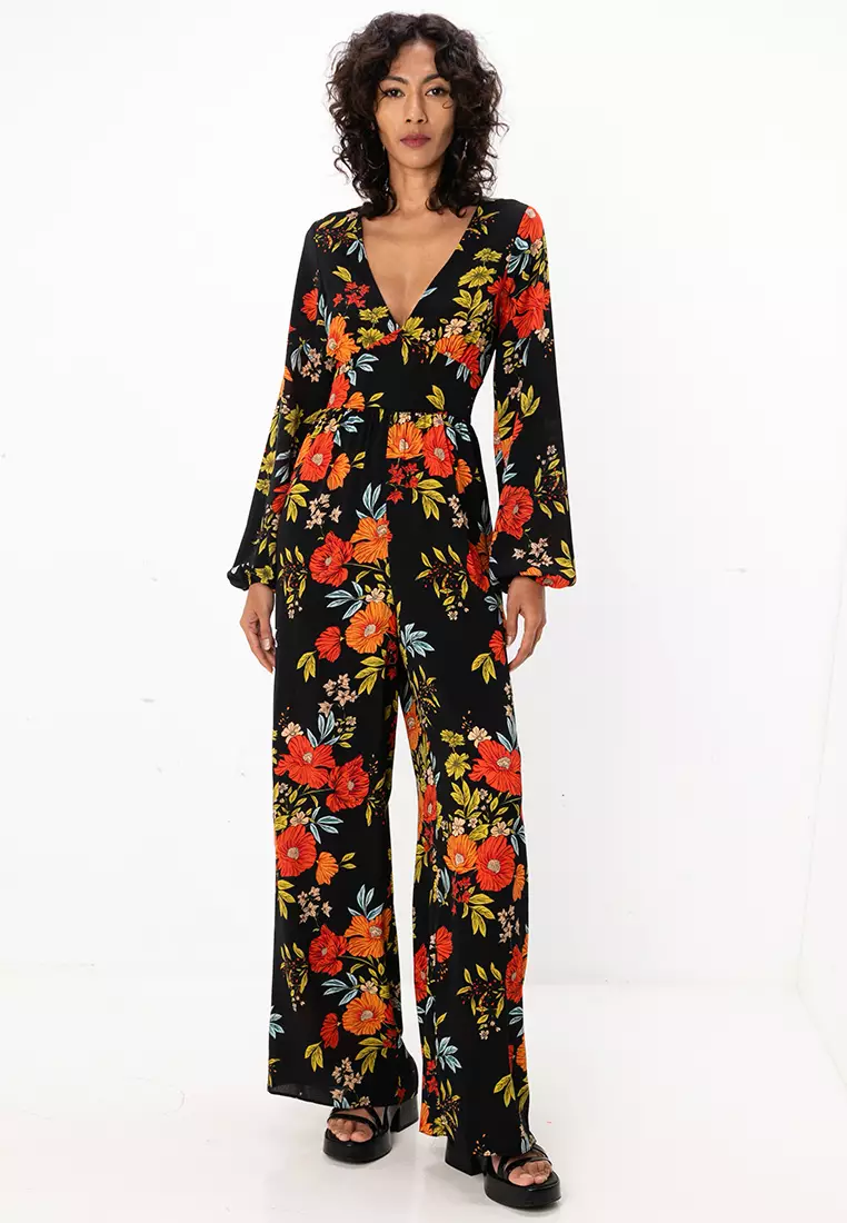 Floral Print Floral Jumpsuit Asos Bubble Crepe Button Back Long