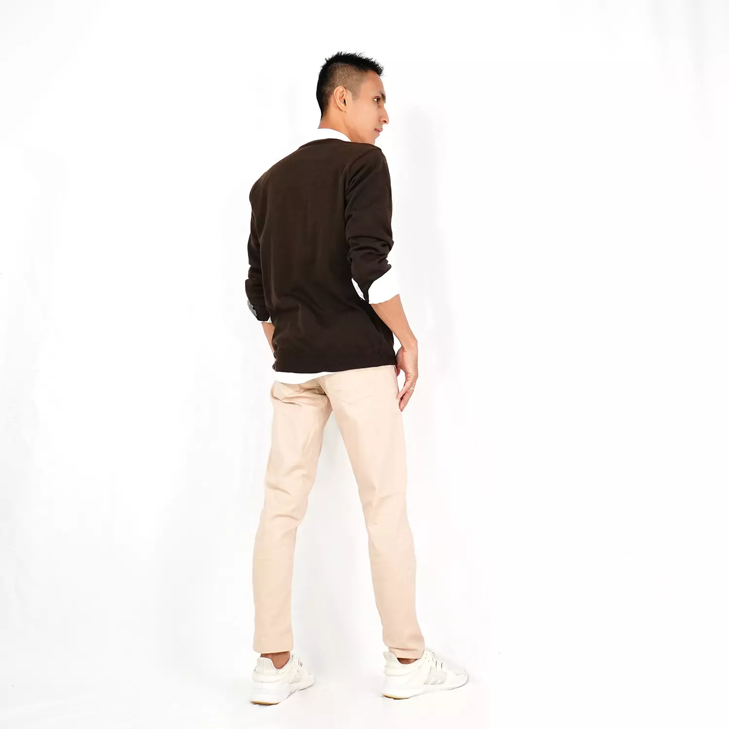 RICO Cardigan Rajut V Neck Fashion Korea Kardigan Pria Leher V - KOPI