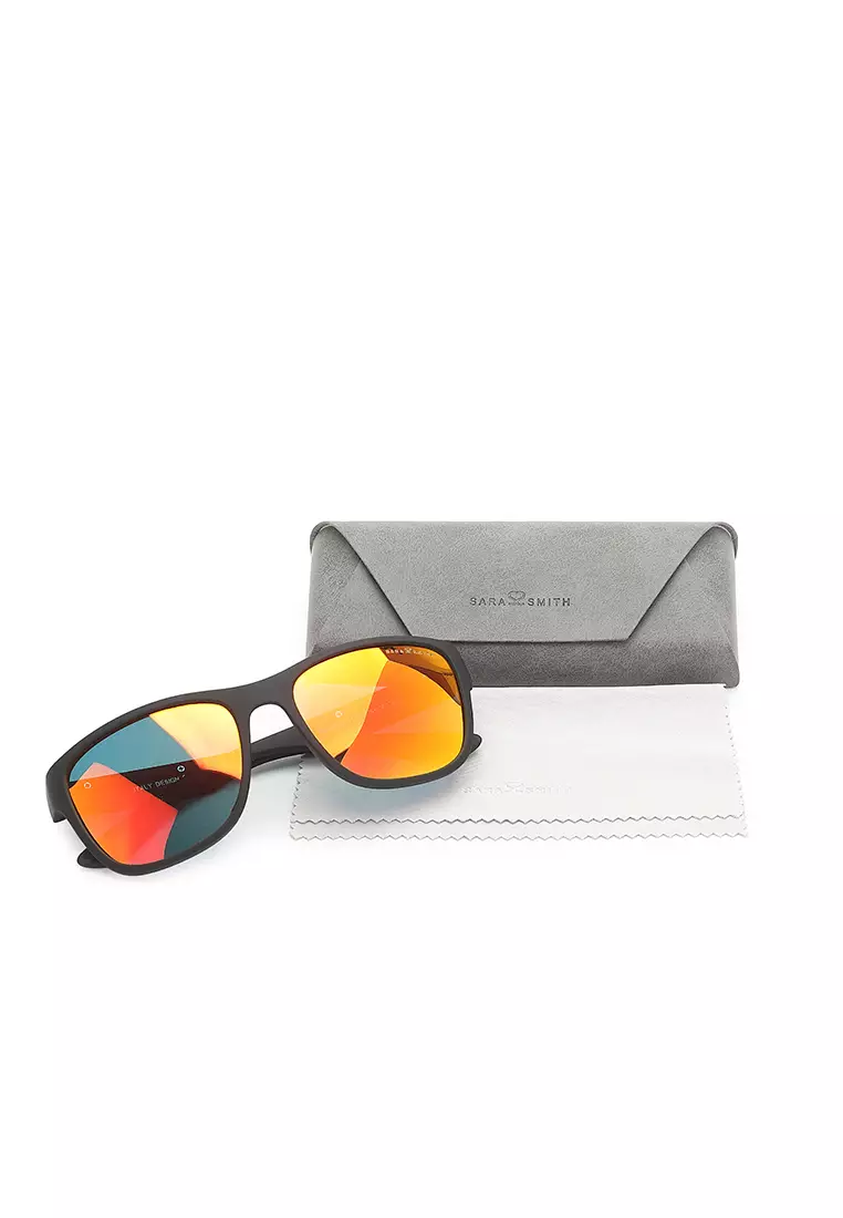 Unisex Casual Polarized Rectangular Sunglasses (Kacamata Hitam) - Hitam / Merah