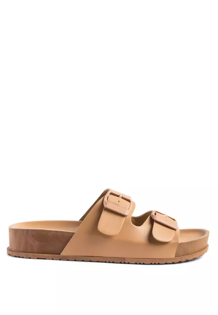 Discount on London Rag  shoes - SKU: Latte Platform Buckled Slide Sandals
