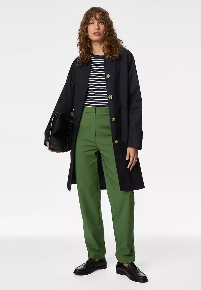 Cotton Blend Slim Fit Ankle Grazer Trousers