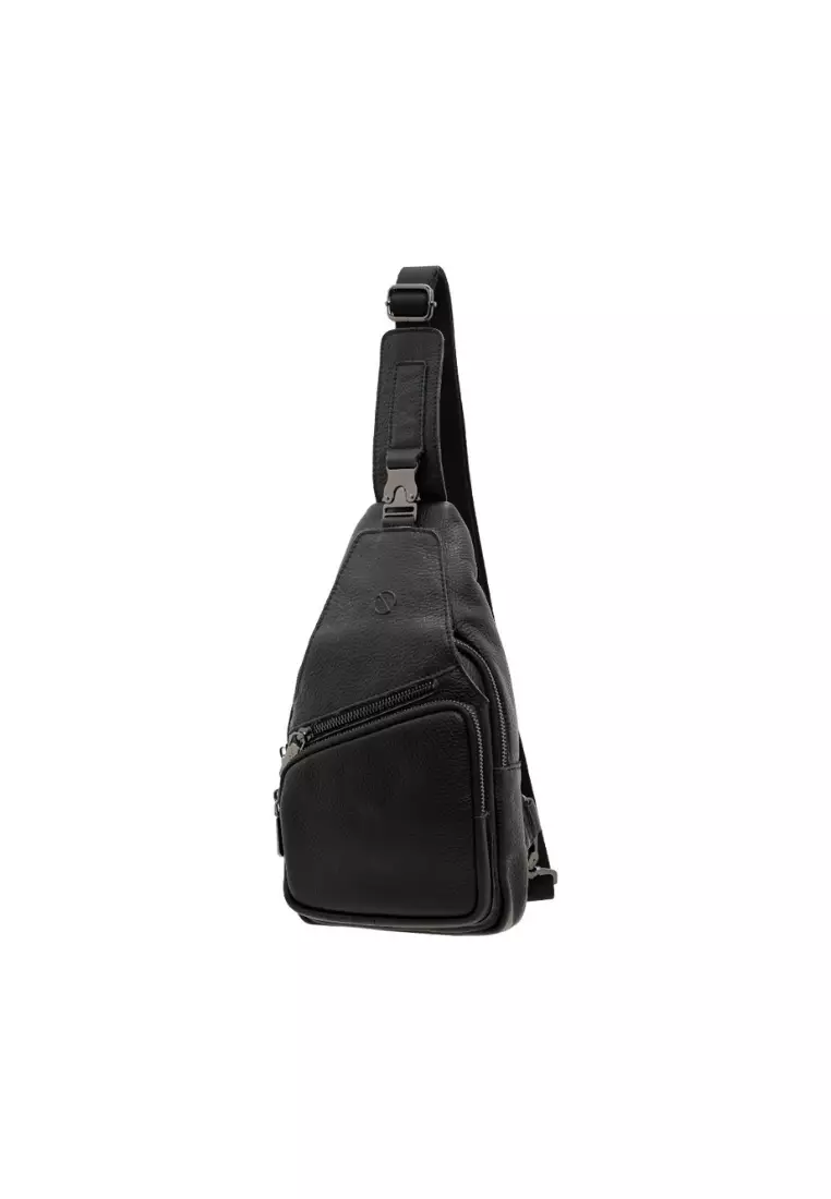 Men's Grain Leather Trendy Crossbody Sling Bag with Multi Zip Pockets BAI 1120