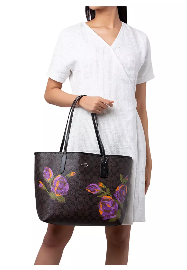 Coach rose cheap print tote
