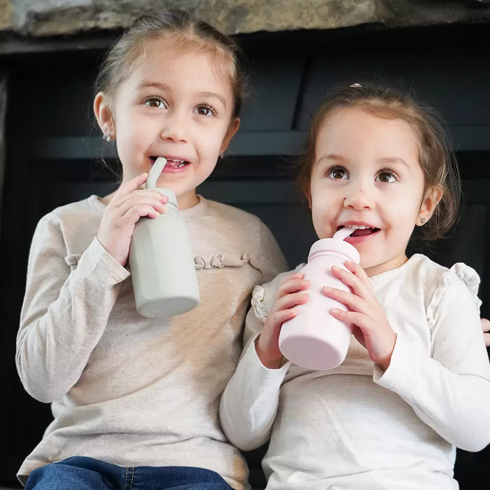 Melii Baby Silicone Straw Bottle - Grey - botol minum sedotan silikon