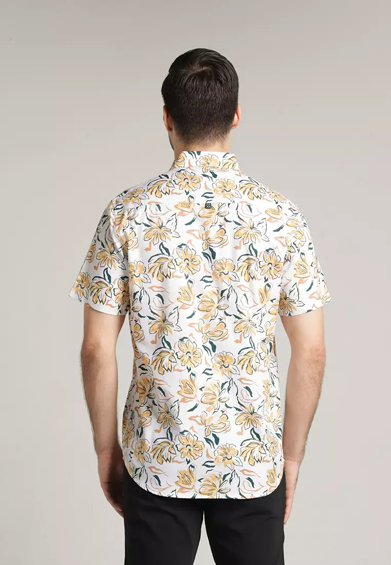 MOC - Kemeja Motif Pria Lengan Pendek Harvest - White