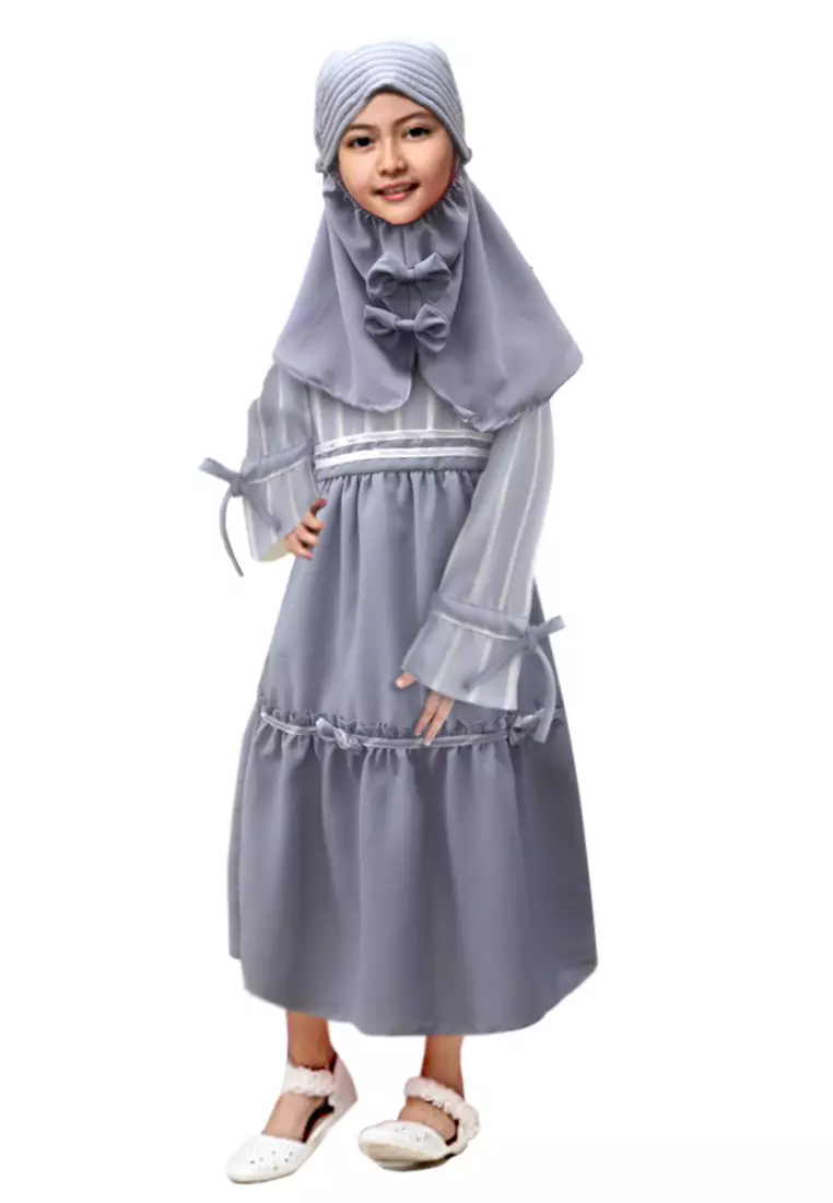 Two Mix Gamis Anak Perempuan Fashion Bahan Kain Wolvis + GRATIS Jilbab Anak 4149