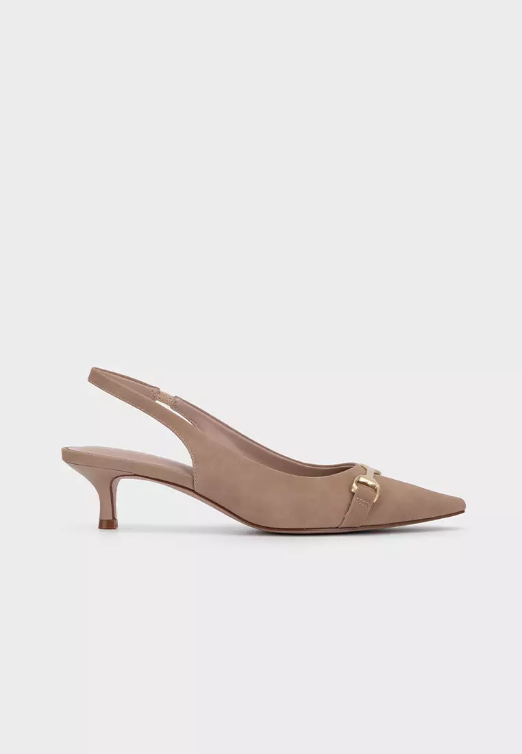 BUCKLE WITH POINTY TOE SLINGBACK HEEL PUMP