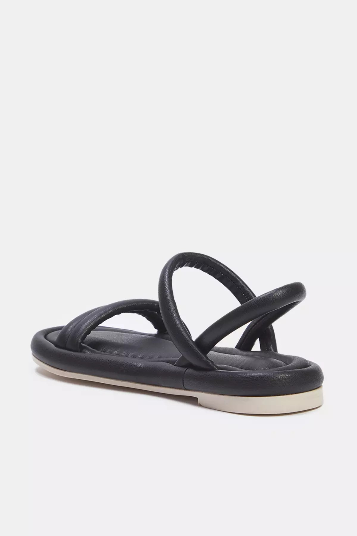 Black Double-Strap Padded Women's Flat Sandals Takss25Sd00018