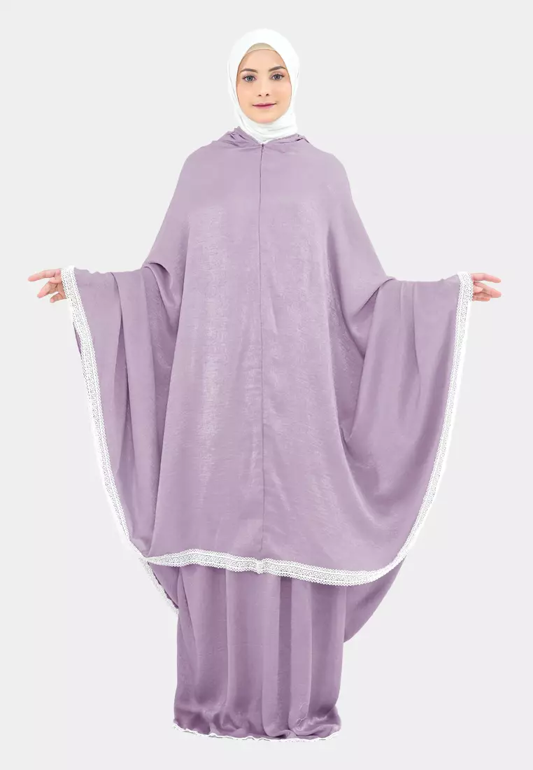 Cotton Bee - Jemia Prayer Set 2in1 | Mukena Dewasa Renda Resleting - Glam Purple