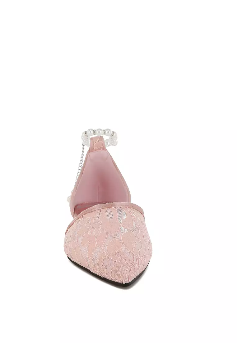 Pearl & Rhinestone Strap Flat Sandals in Blush