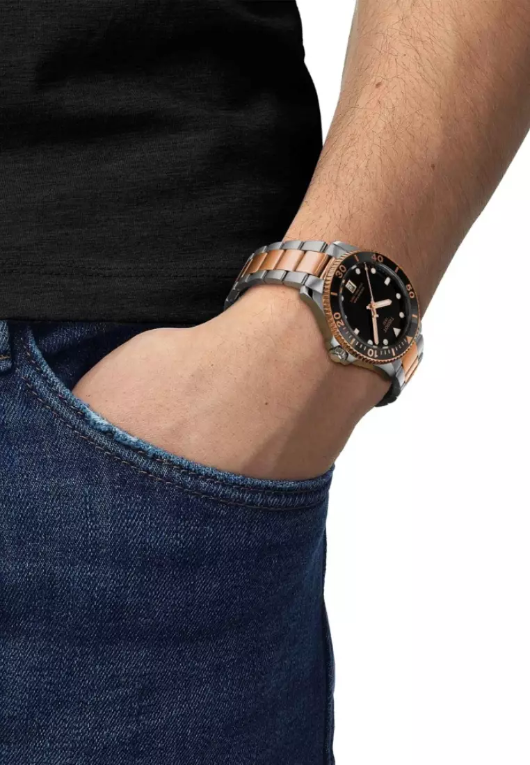 Buy Tissot Tissot Seastar 1000 40mm Black Dial Two-Tone Silver