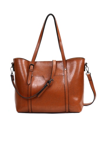 A FRENZ brown Women's Vintage Style PU Leather Work Tote Large Shoulder Bag FAE91AC443ED23GS_1