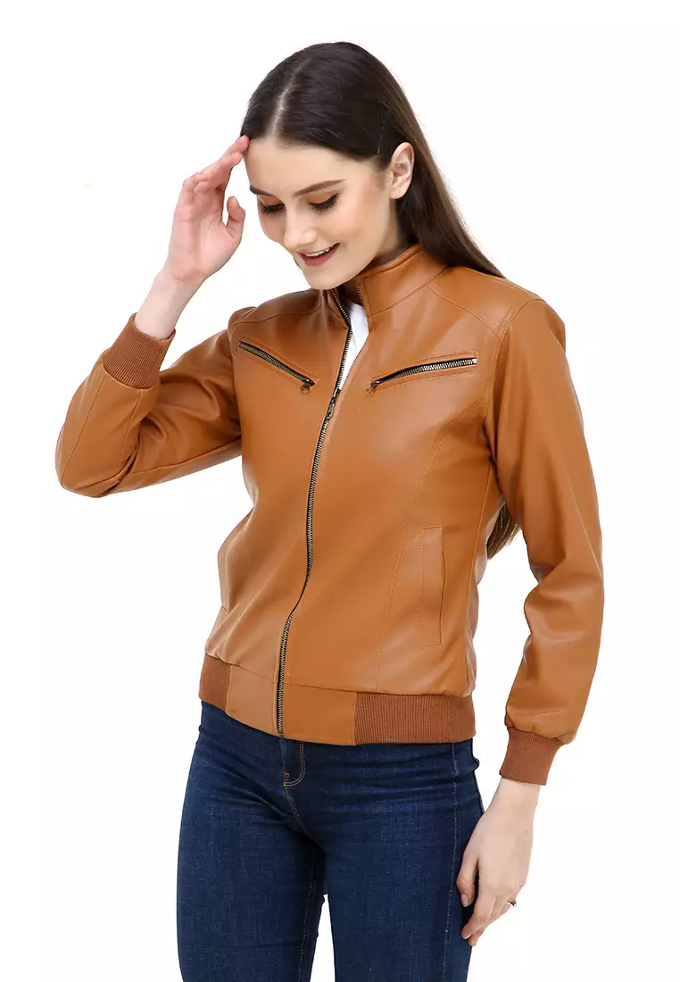 Hardwin Jaket Wanita Casual Longsleeve Jacket Outer Material Kulit Leather ORIGINAL