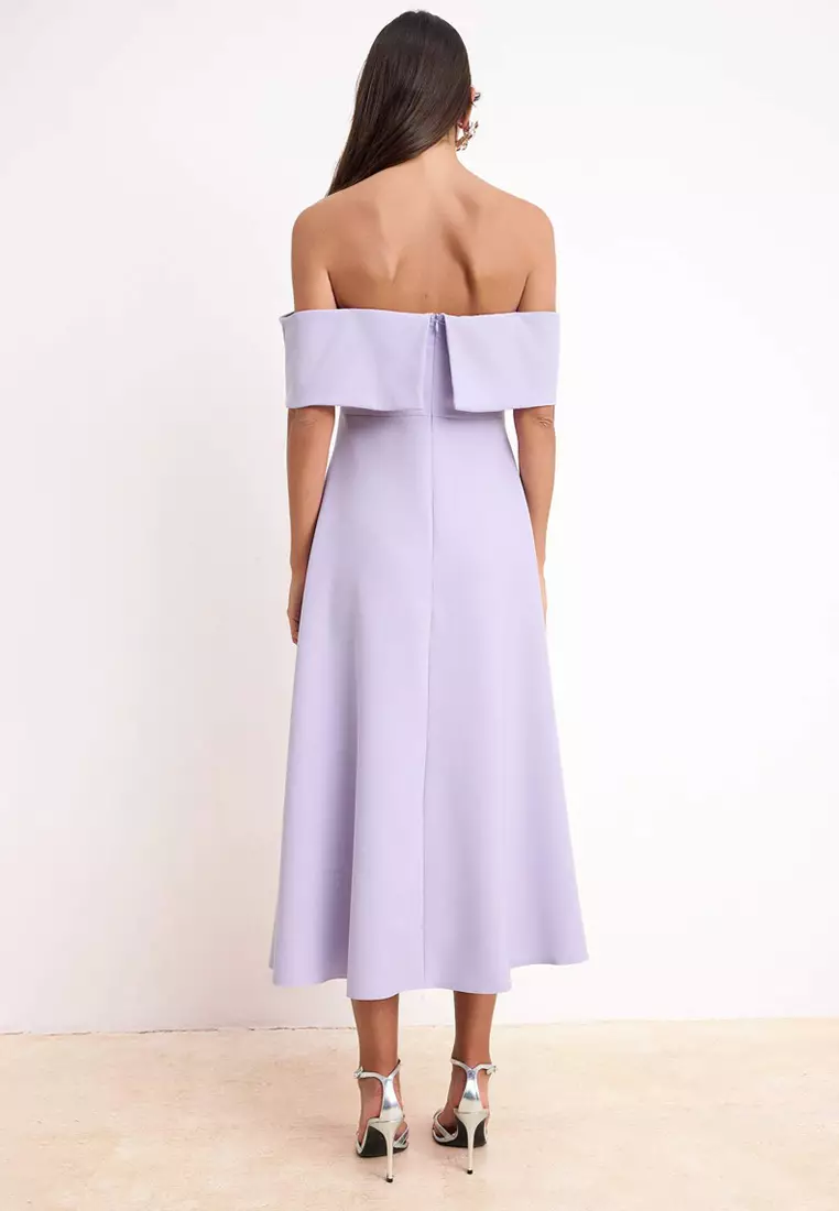 Lilac Straight Skirt With Open Waist Woven Finike Midi Unlined Stylish/Evening Dress