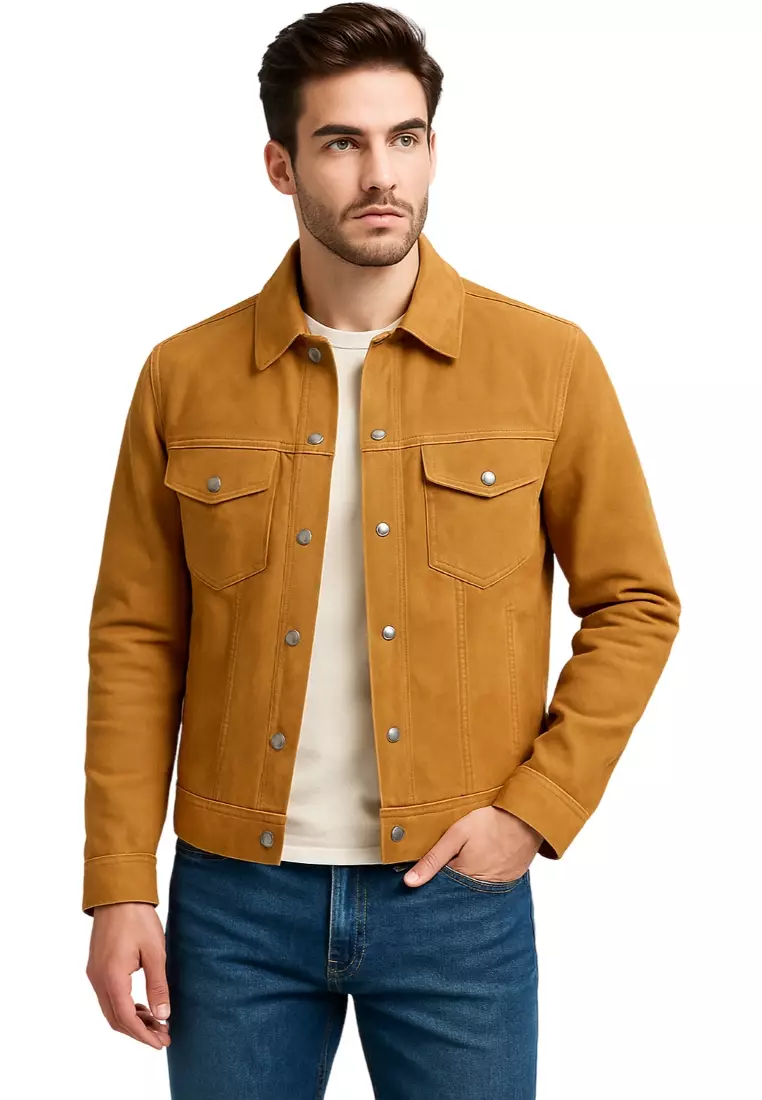 Real Leather Jacket Brown- Lamb skin Jacket- Jacket for Men- Oxhide Trucker suede