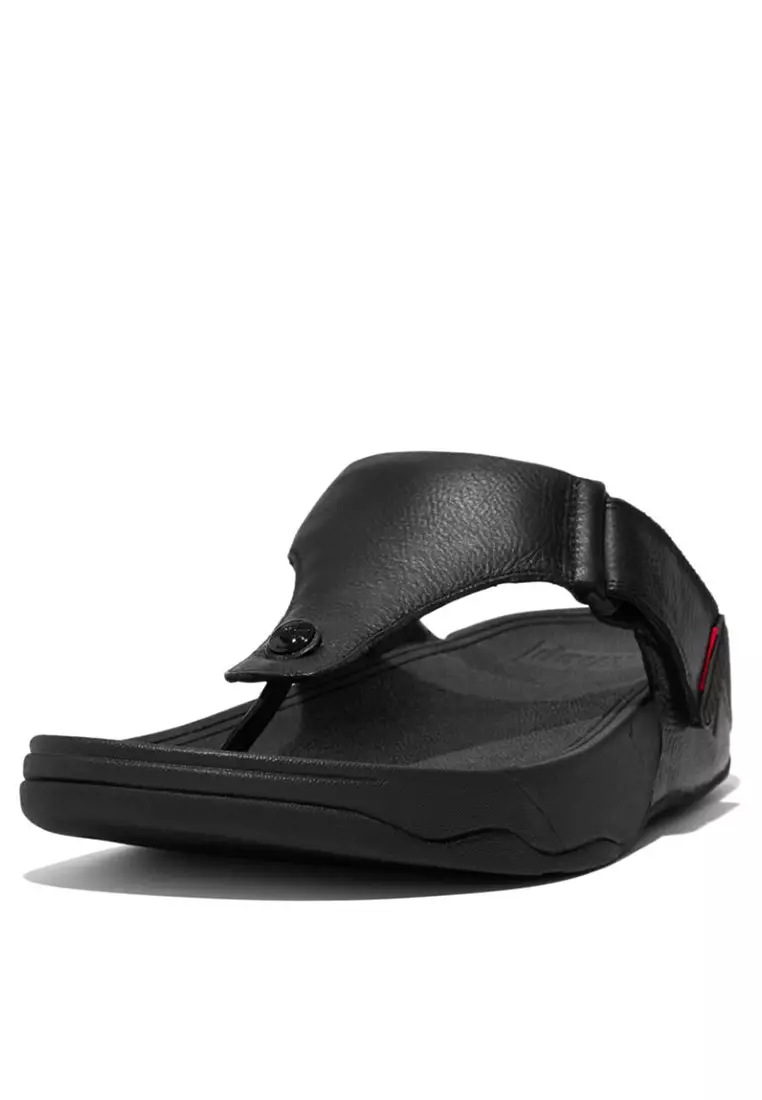 FitFlop TRAKK II Men's Leather Toe-Post Sandals - All Black (279-090)
