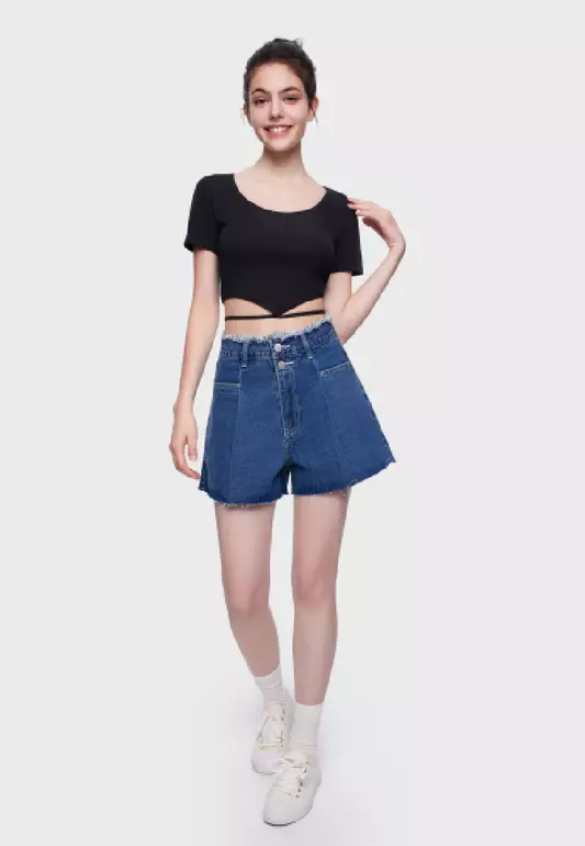 RUBINA SHORT SLEEVE SQUARE NECK CROPPED TEE TRIANGLE-SHAPED CROP TOP FOR WOMAN GIRL TP10382