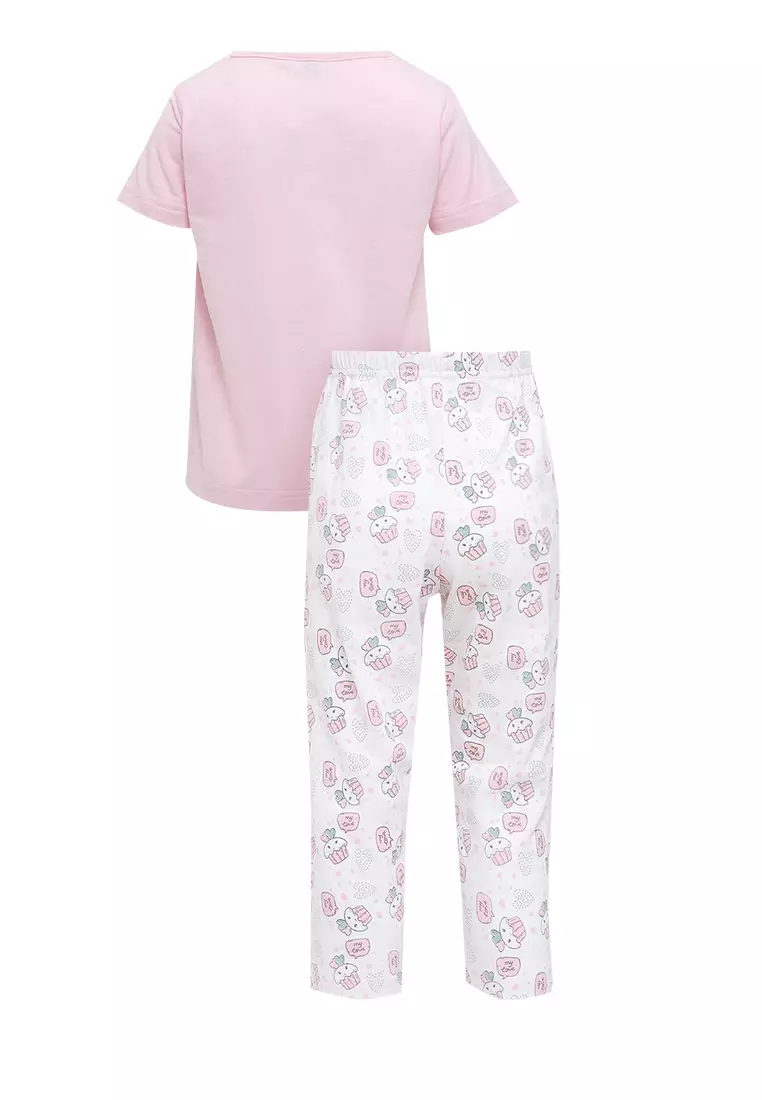 Pyjama Pijama Baju Tidur Kids Children Anak Cewek Baju Lengan Pendek Celana Panjang Sleepwear