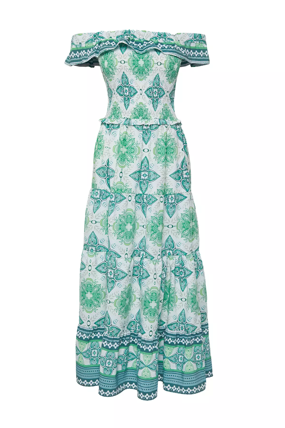 Green Floral A-Line Gipe Detail Maxi Woven Dress Twoss25El00195